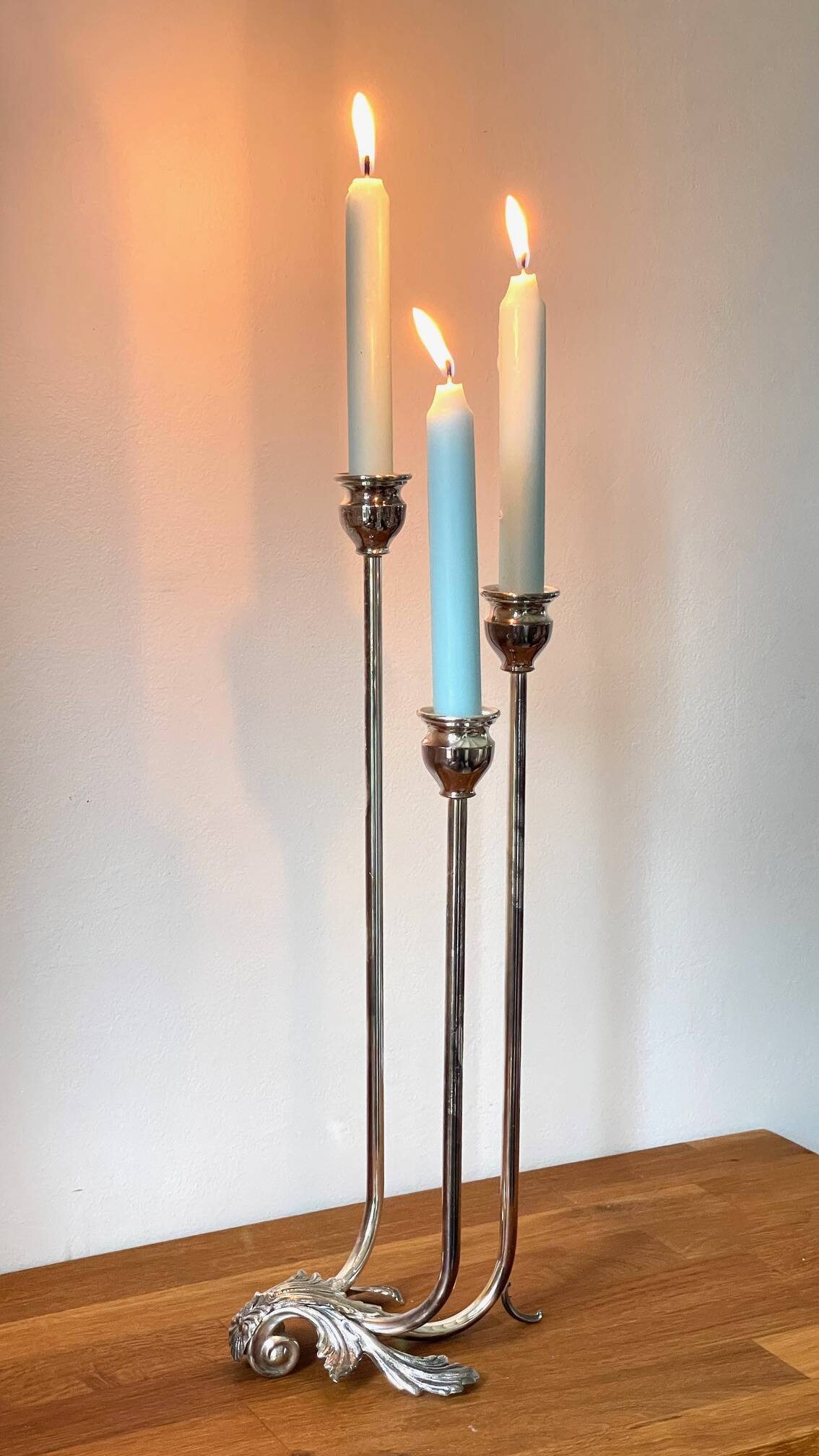 CANDLE HOLDER 3 Lights METAL Patinated Chrome