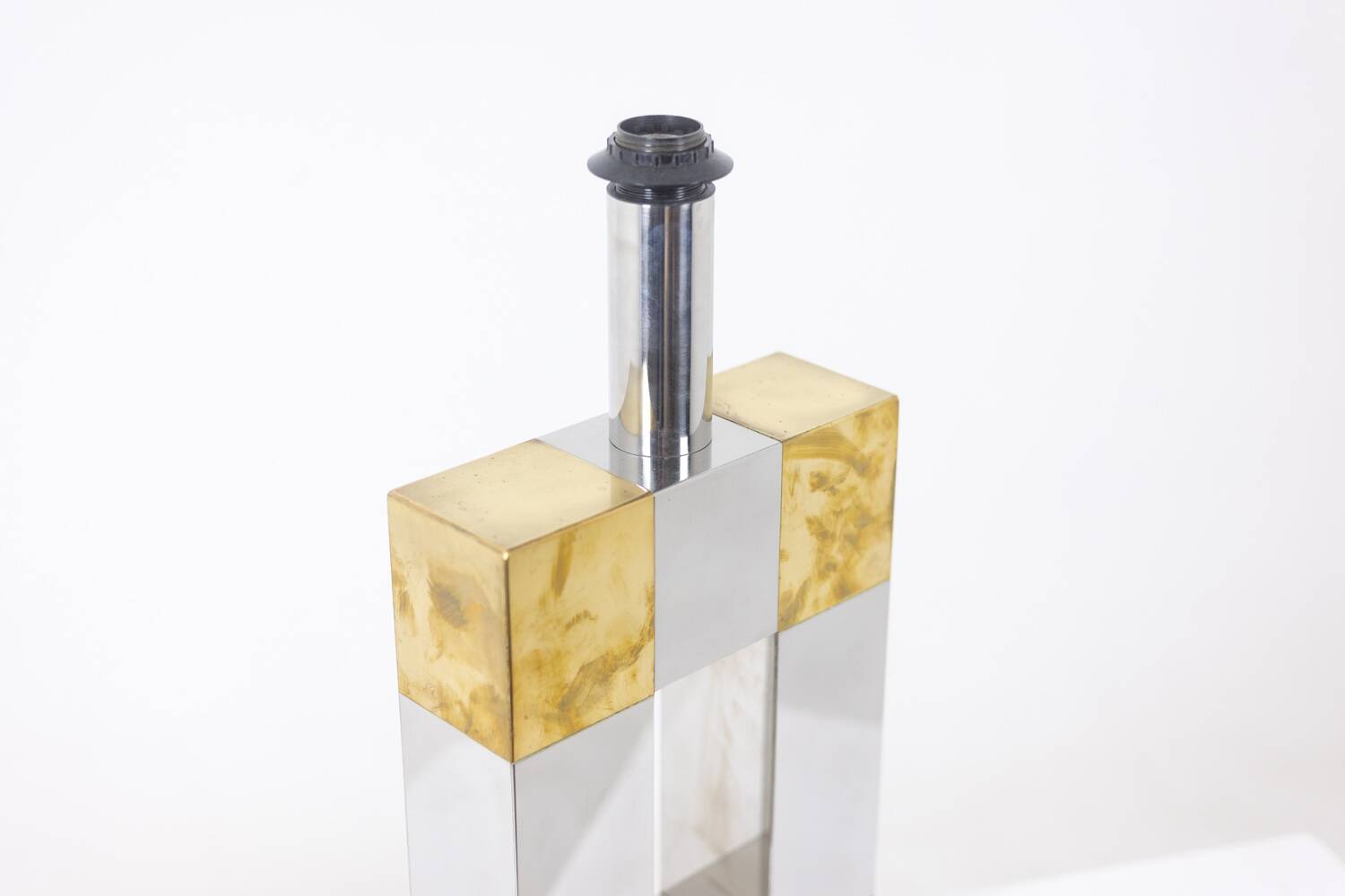 Geometric lamp in silver and gold metal. 1970s.