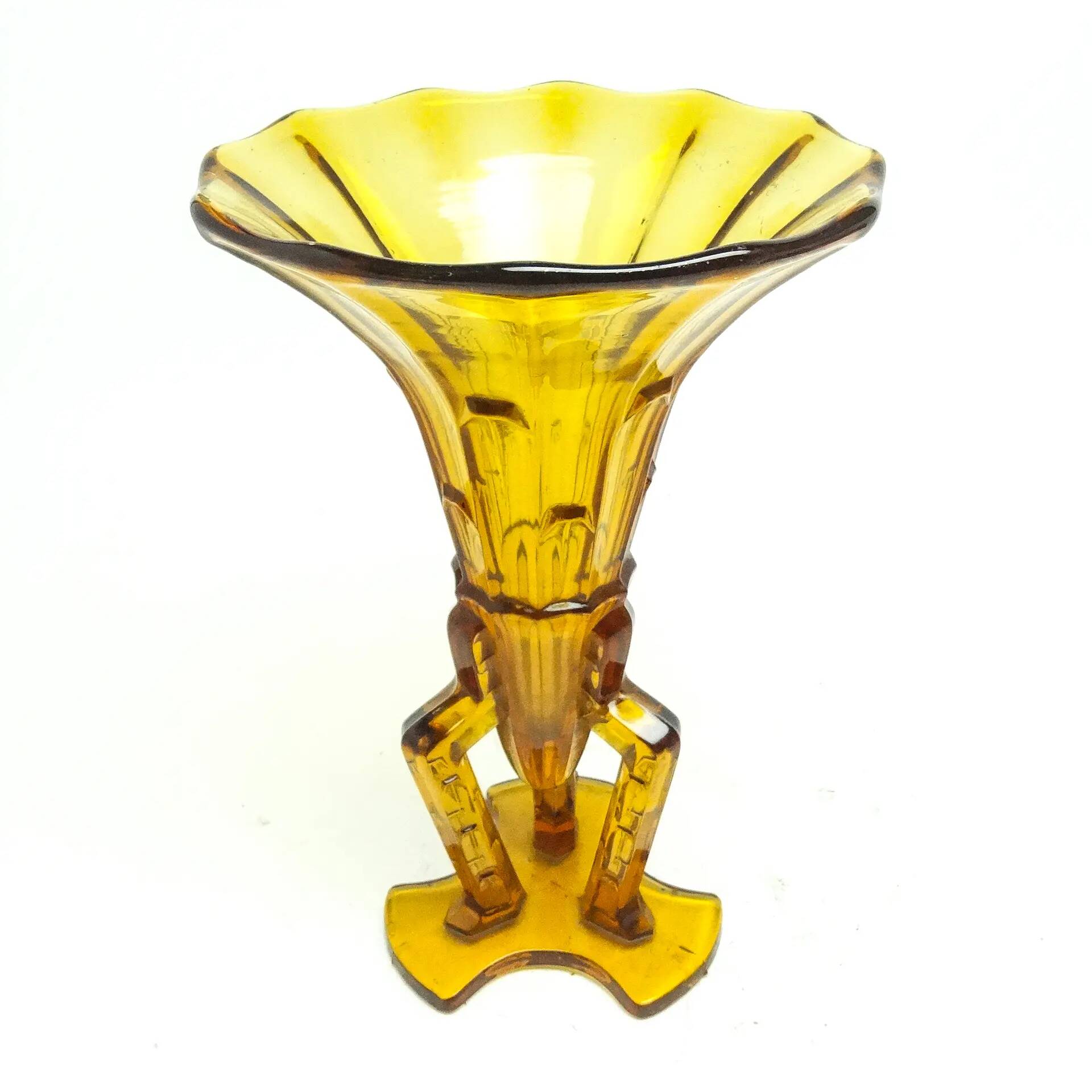Art Deco vase, yellow glass, Stolzle glassworks, Czechoslovakia, 1930s