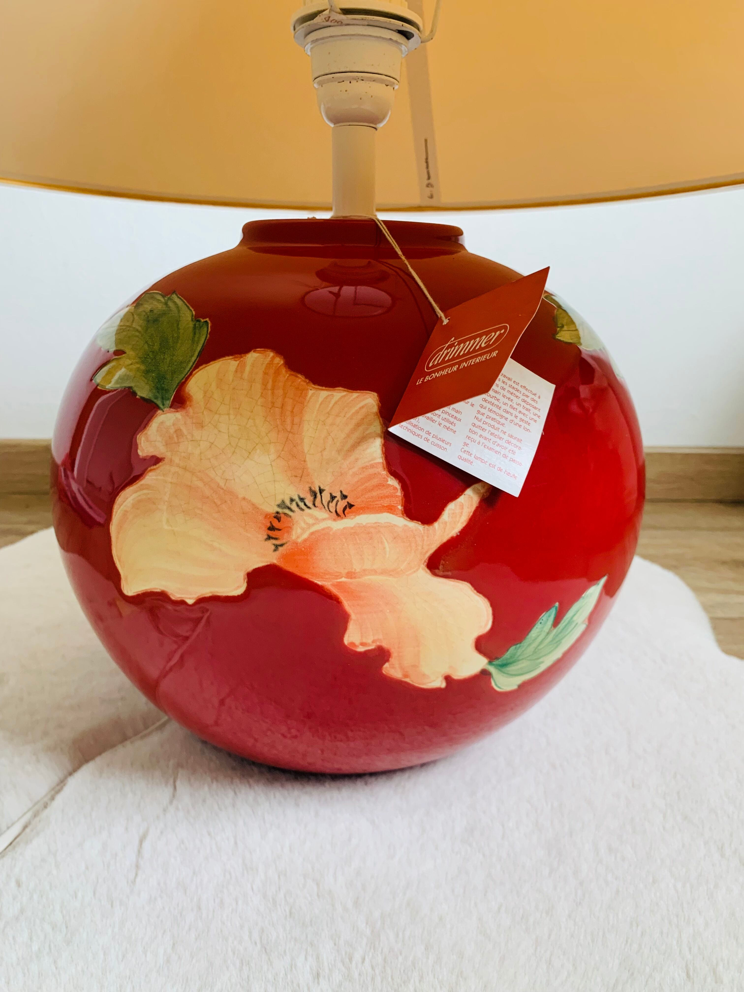 Louis Drimmer ball lamp with label 2000's poppy flowers
