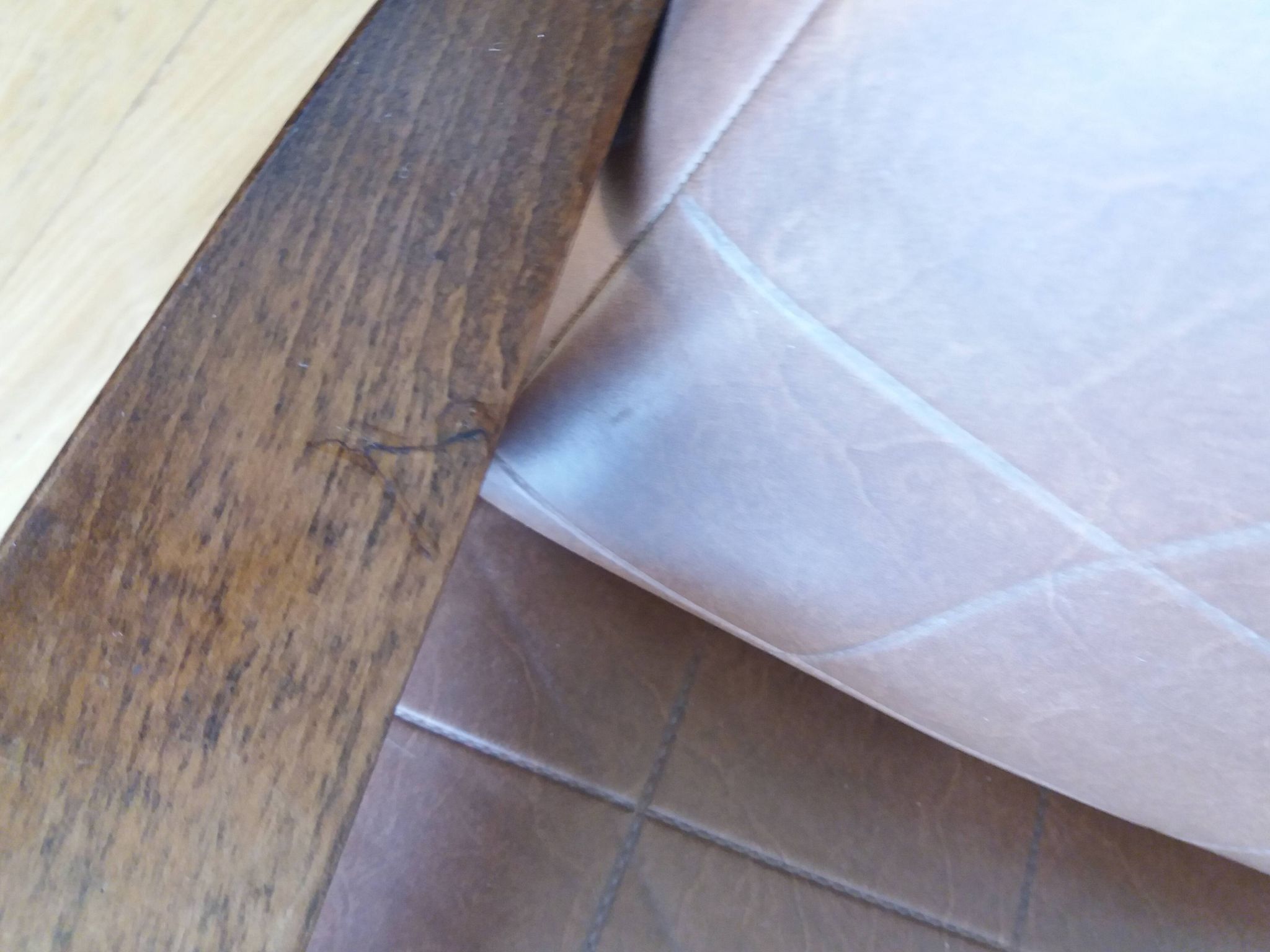 Scandinavian brown skai and wood armchair