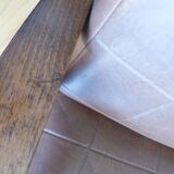 Scandinavian brown skai and wood armchair