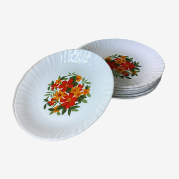 Assiettes Arcopal, décor floral