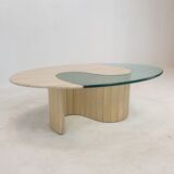 Italian travertine and glass coffee table, 1980's