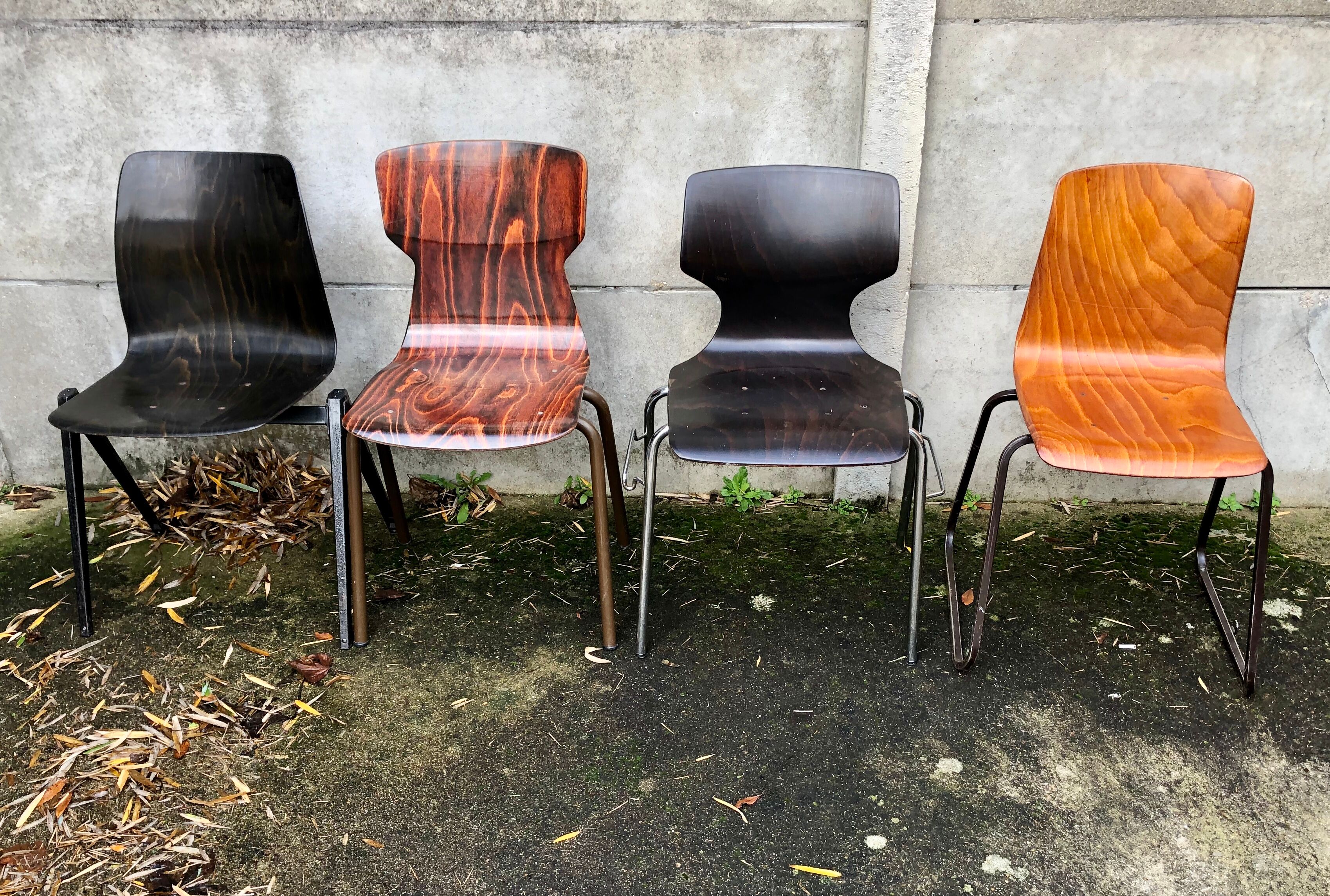 Set of 4 mismatched Dutch vintage chairs - Galvanitas, Eromes, Flottoto
