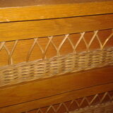 Dresser chest of drawers vintage wood and wicker feet compass