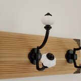 Vintage style wall coat rack in raw wood & metal – 4 double hooks – 45 cm