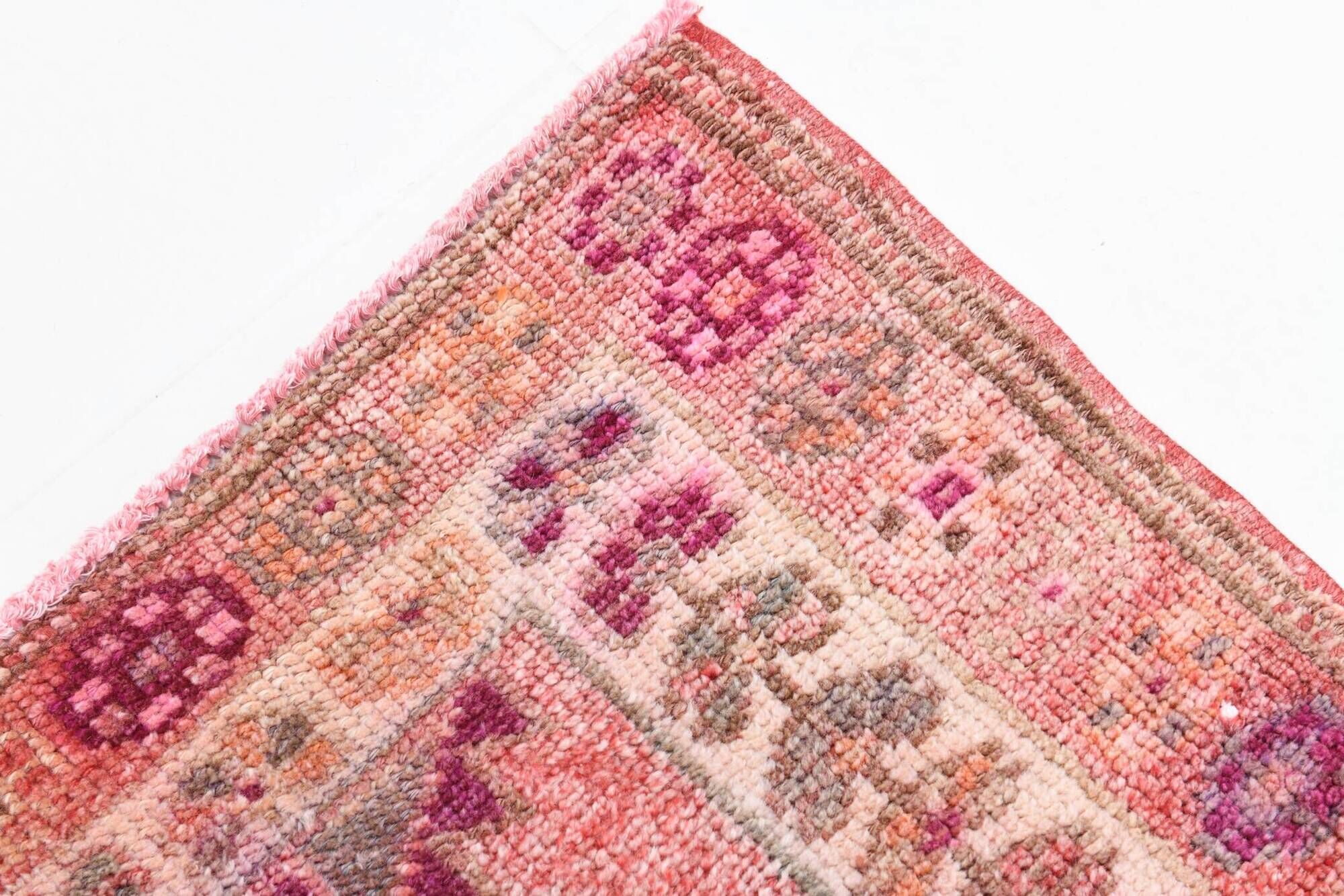 3x12 Vintage Pink & Red Turkish Runner Rug, Super Soft Rug, 86x378Cm