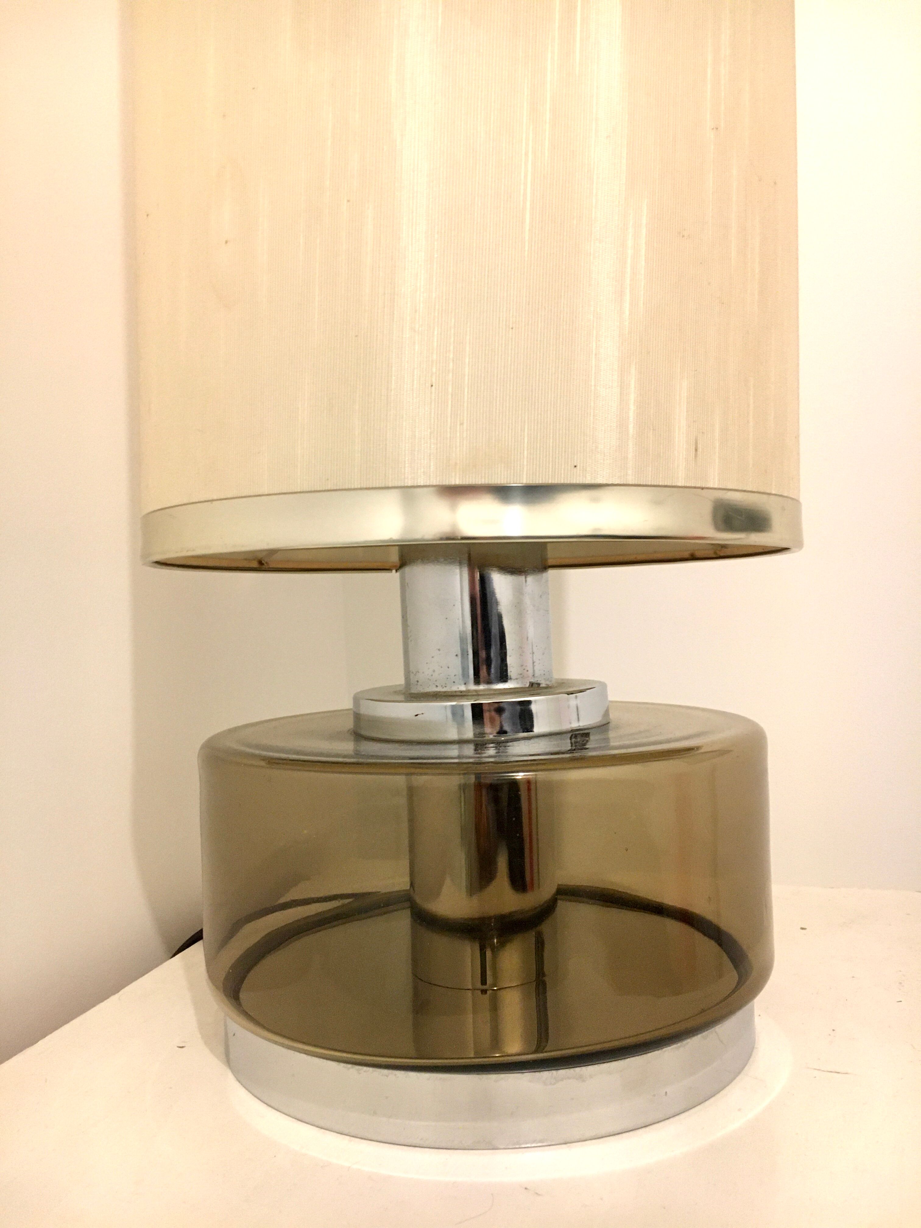 Vintage table lamp smoked glass and stainless 19x stainless steel