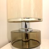 Vintage table lamp smoked glass and stainless 19x stainless steel