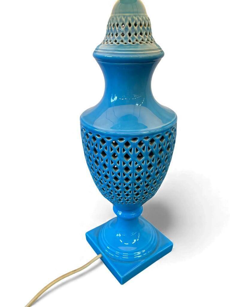 Tall vintage table lamp in blue ceramic / floor lamp