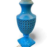 Tall vintage table lamp in blue ceramic / floor lamp