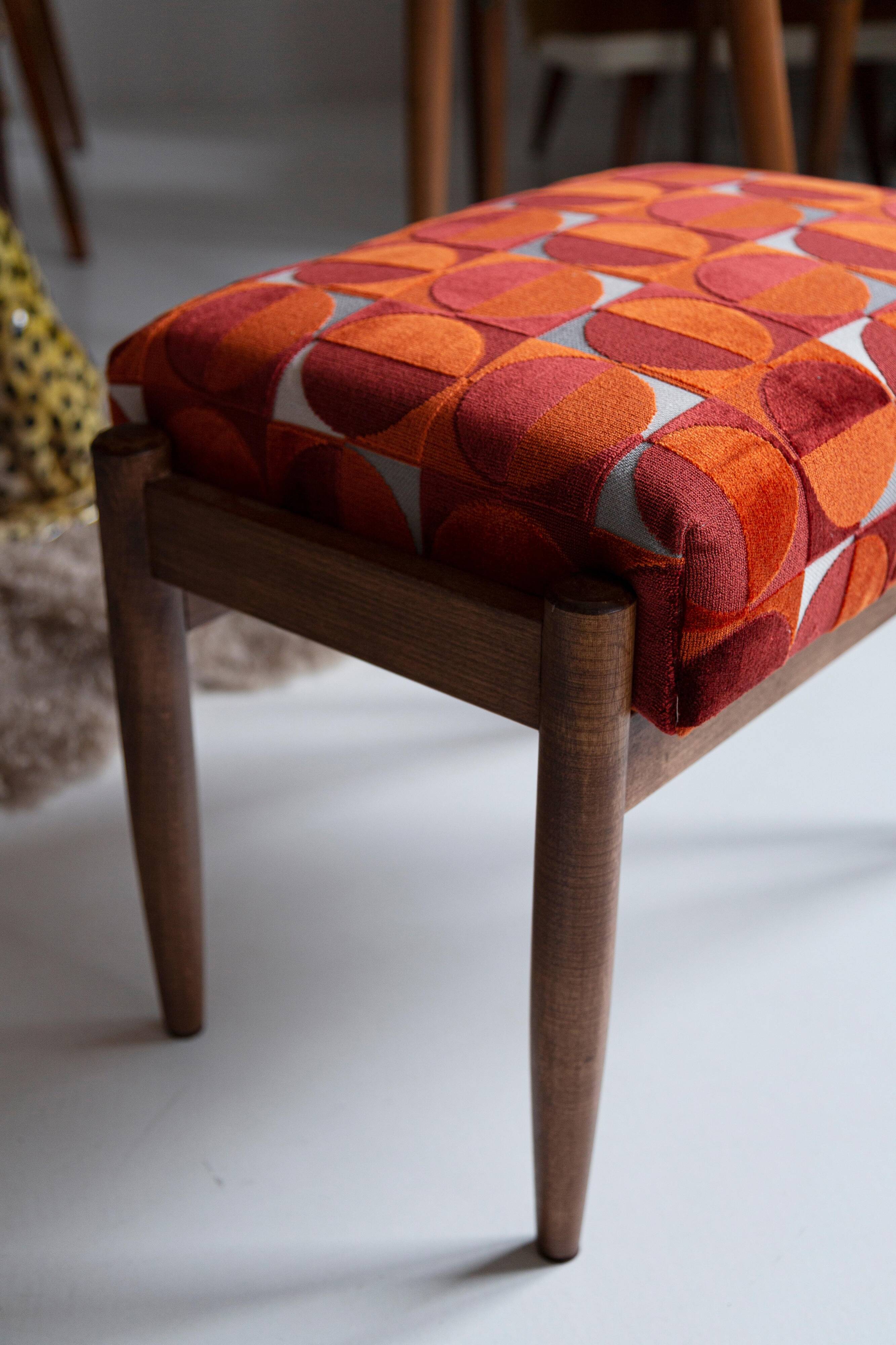 Pair of vintage red and orange stools from the mid-century, Edmund Homa, 1960s.