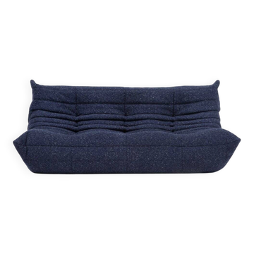Togo three-seater sofa in dark blue boucle by Michel Ducaroy for Ligne Roset
