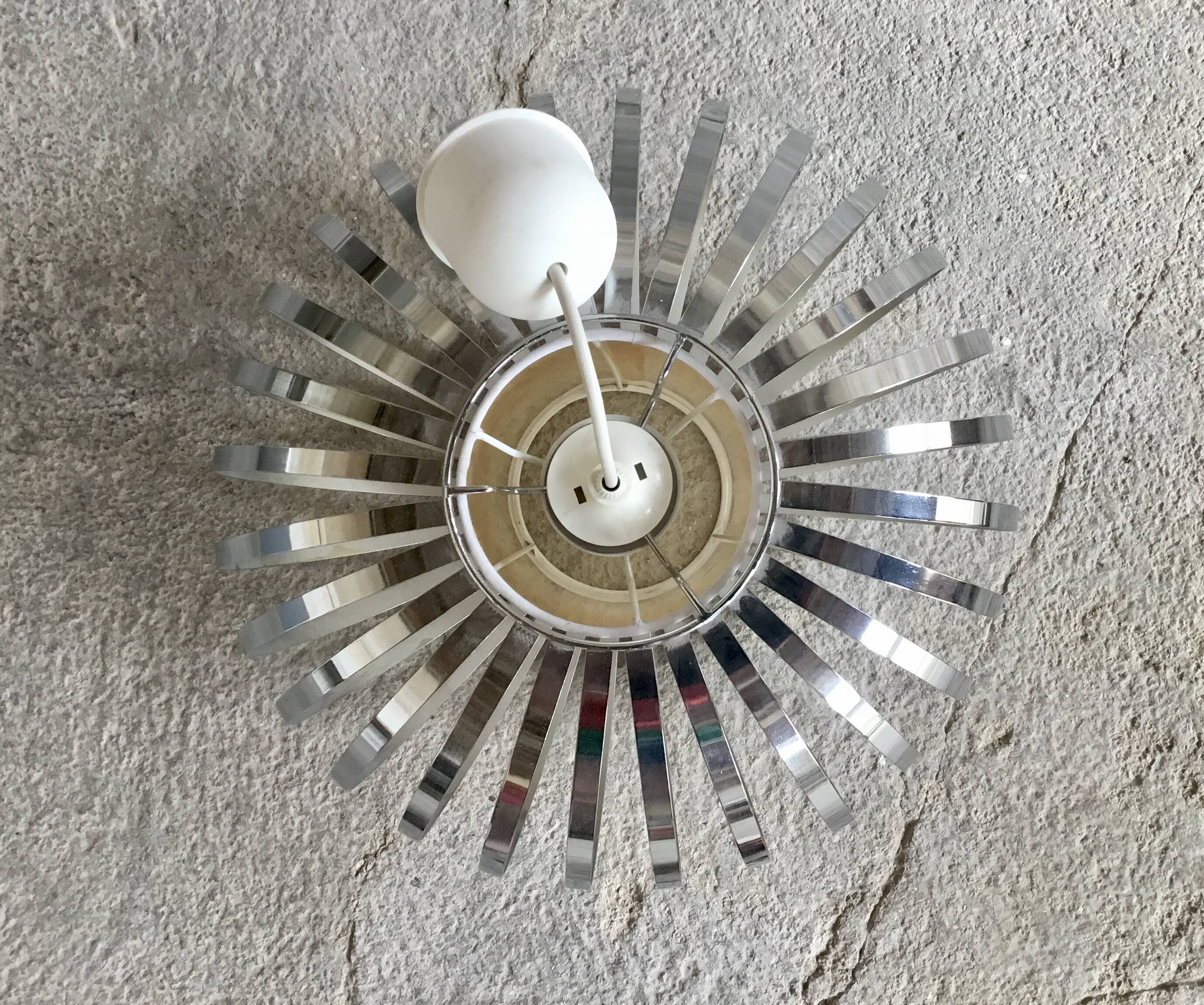 Spherical pendant light with stainless steel blades - vintage 1990