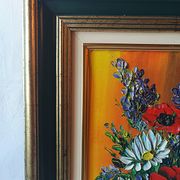 Oil painting on canvas, bouquet of flowers in a framed vase, signed.