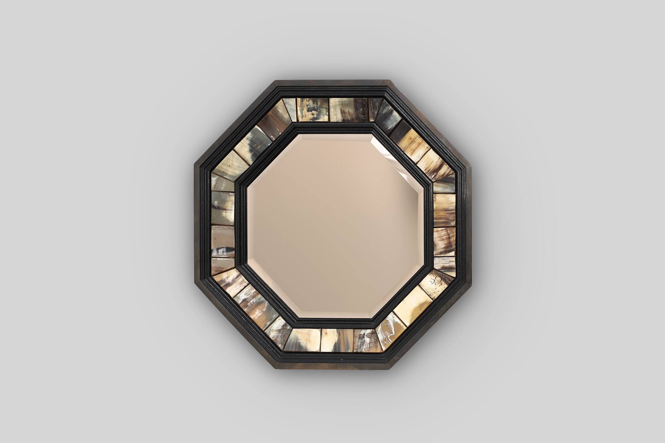 Brass and horn octagonal mirror with horn by Anthony Redmile, UK ca. 1980