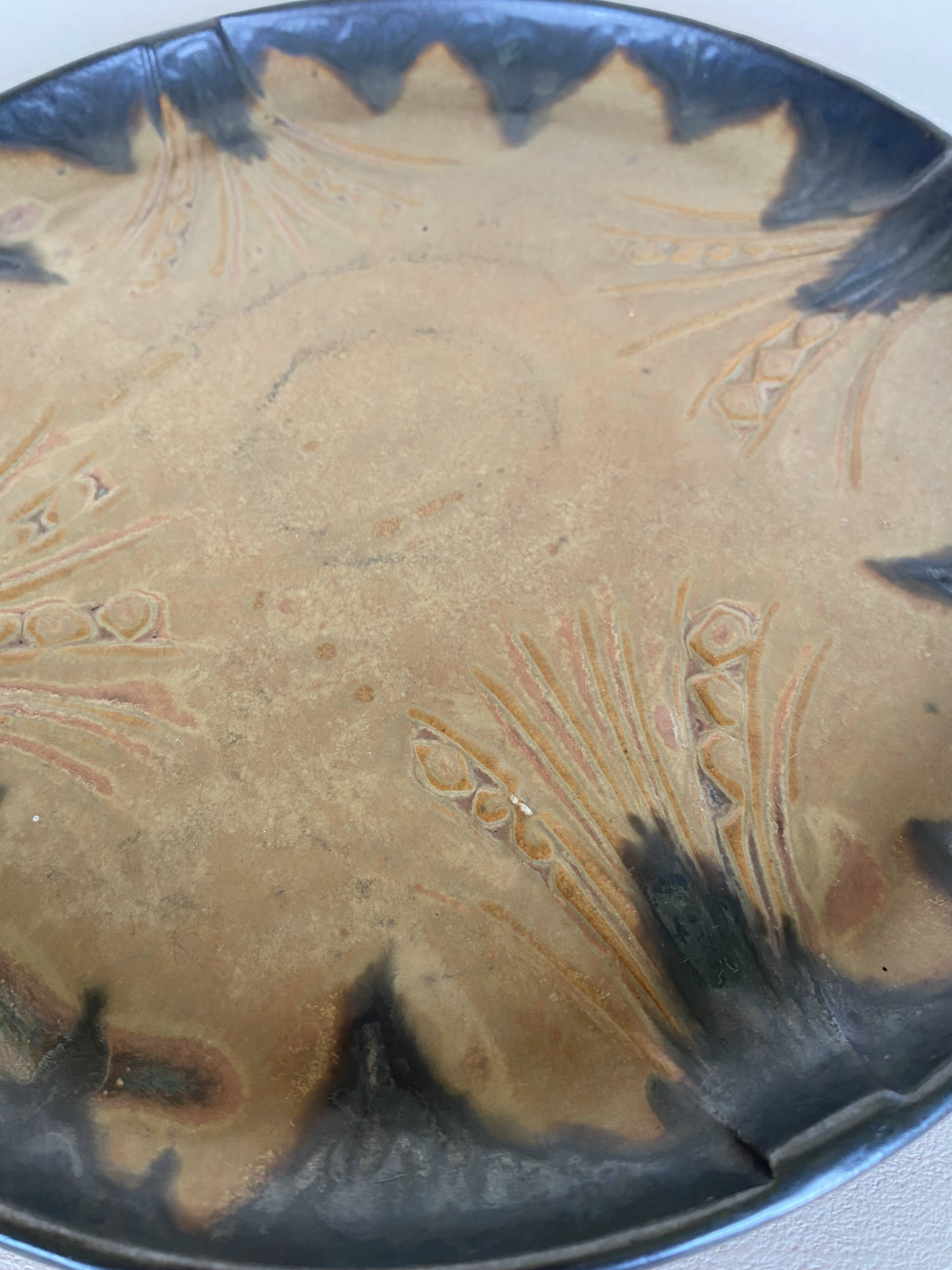 Denbac plate, flame-decorated ceramic