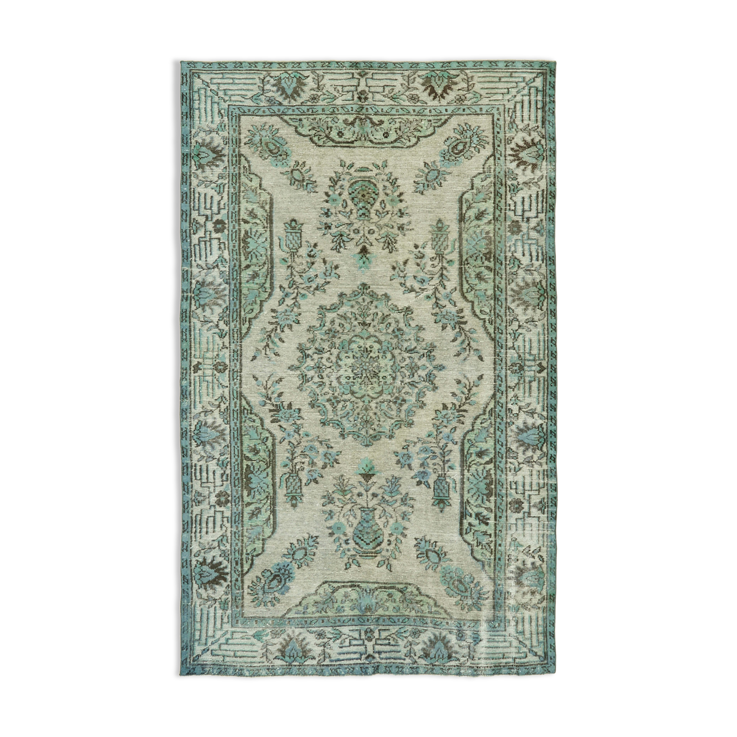 Hand-knotted antique turkish 1970s 178 cm x 289 cm blue carpet