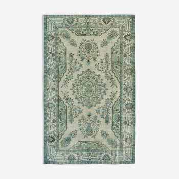 Tapis bleu turc antique des années 1970 noué à la main 178 cm x 289 cm