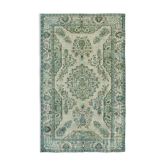 Tapis bleu turc antique des années 1970 noué à la main 178 cm x 289 cm