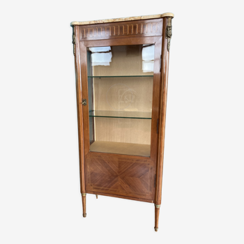 Old Louis XV showcase in marquetry and windows 3 faces early twentieth century