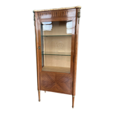 Old Louis XV showcase in marquetry and windows 3 faces early twentieth century