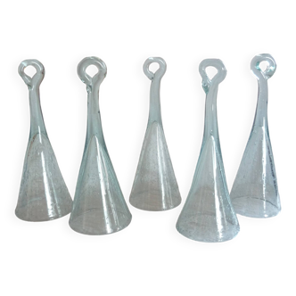 5 champagne cups bullee glass by biot st.tropez/ bb /60's deco