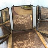 Ancient barber mirror, tryptic brass mount 60x24cm