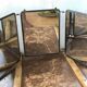 Ancient barber mirror, tryptic brass mount 60x24cm