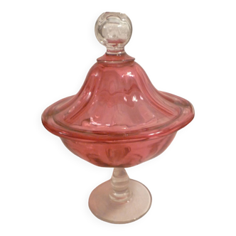 Drageoir bonbonniere  en cristal rose de confiserie de luxe ancienne