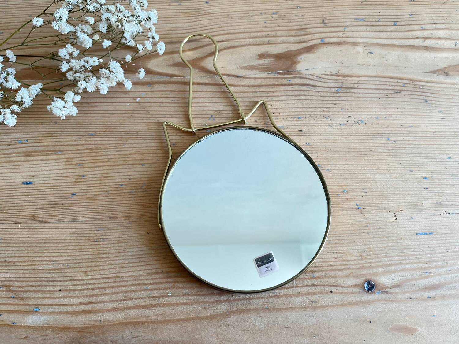 Vintage round gold barber mirror