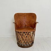 Mid-Century Modern Mexican Equipales Armchair in Leather and Wood, 1970