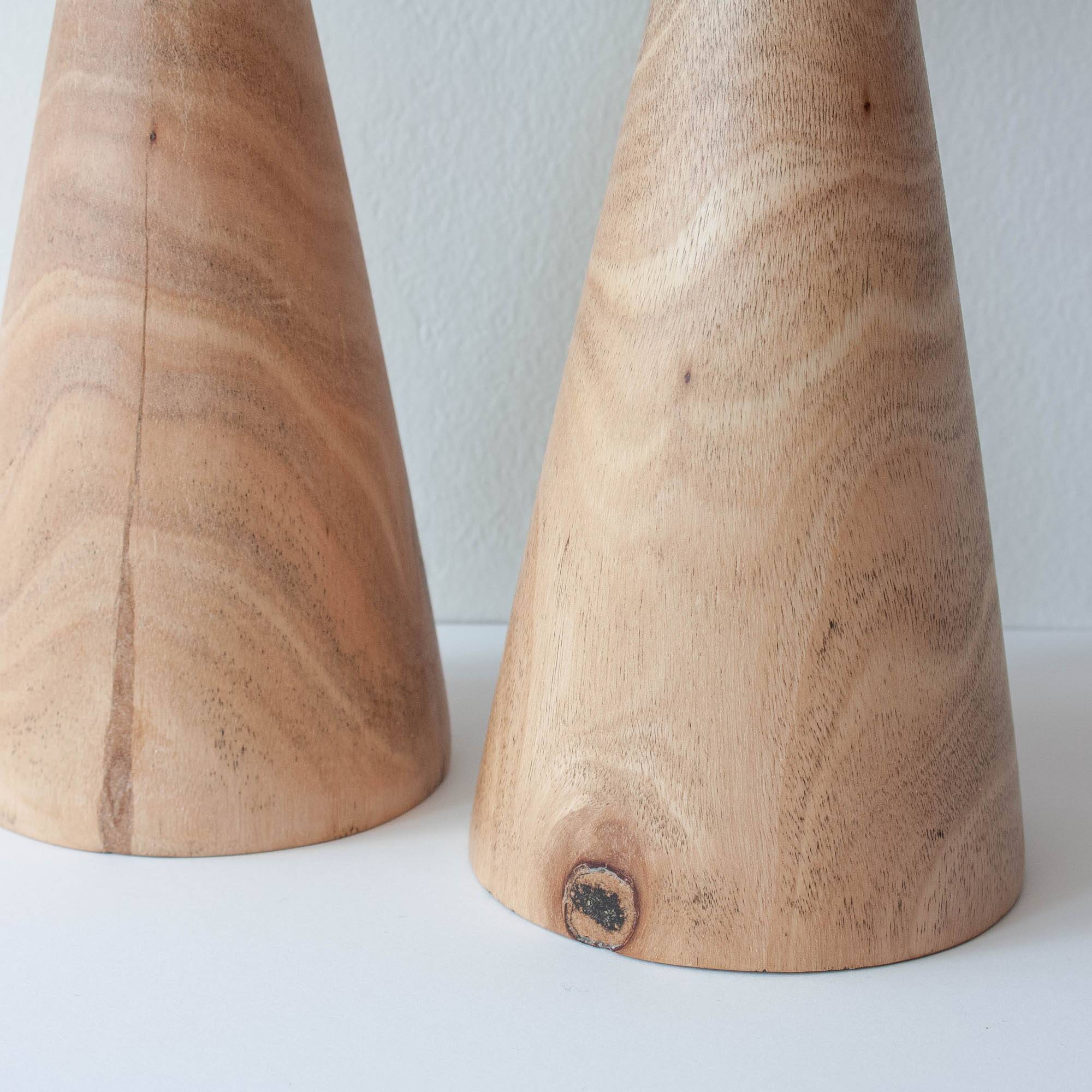 Pair of Wood Candle Holders in Danish Design Style, 1970's