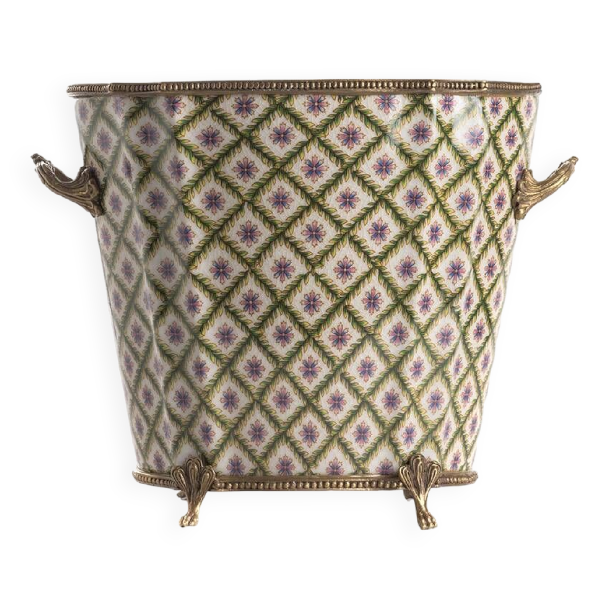 Cache pot haut Fleur géométrique Porcelaine et Bronze