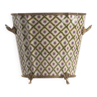High geometric flower pot, porcelain and bronze