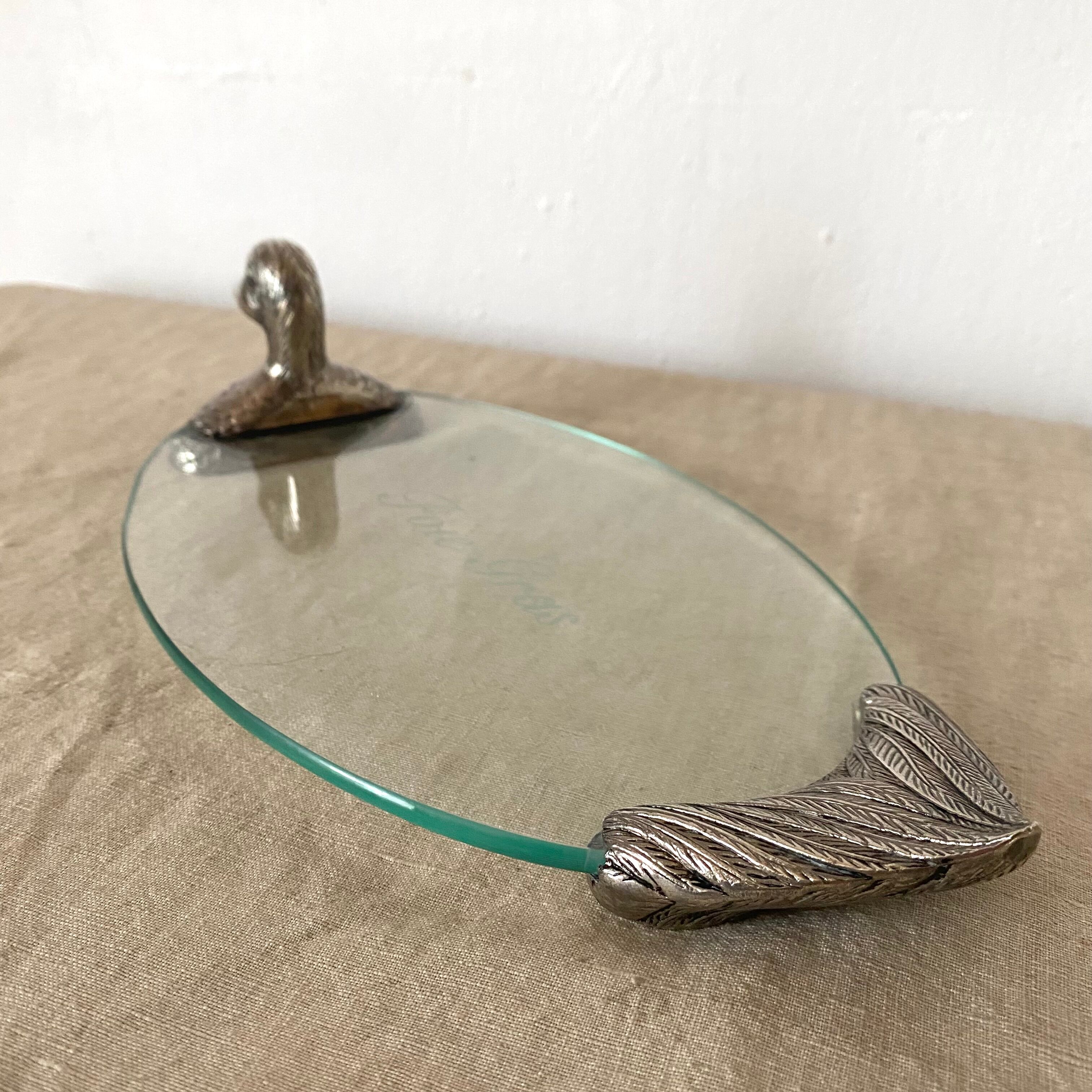 Foie gras serving dish duck glass and metal