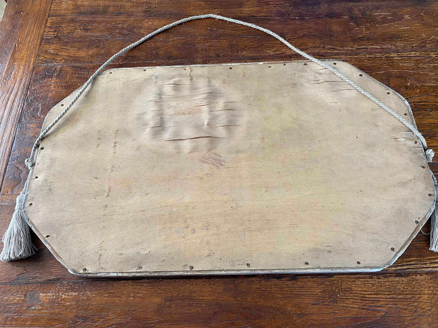 Hexagonal Art Deco mirror silver stucco frame, 30s.