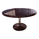 Round dining table, 1980s, black stained wood with glass top