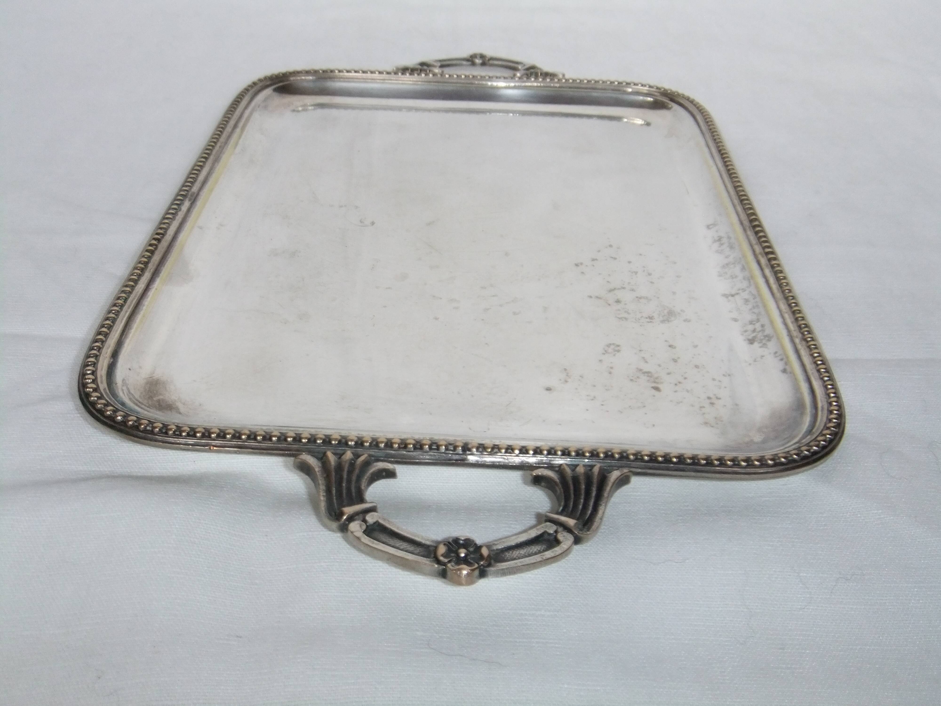 Serving tray with liqueur or other silver metal old art nouveau hallmark