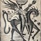 Black lithograph demon on horse carrying a young woman (eve) signed 3ki, surrealism glass frame