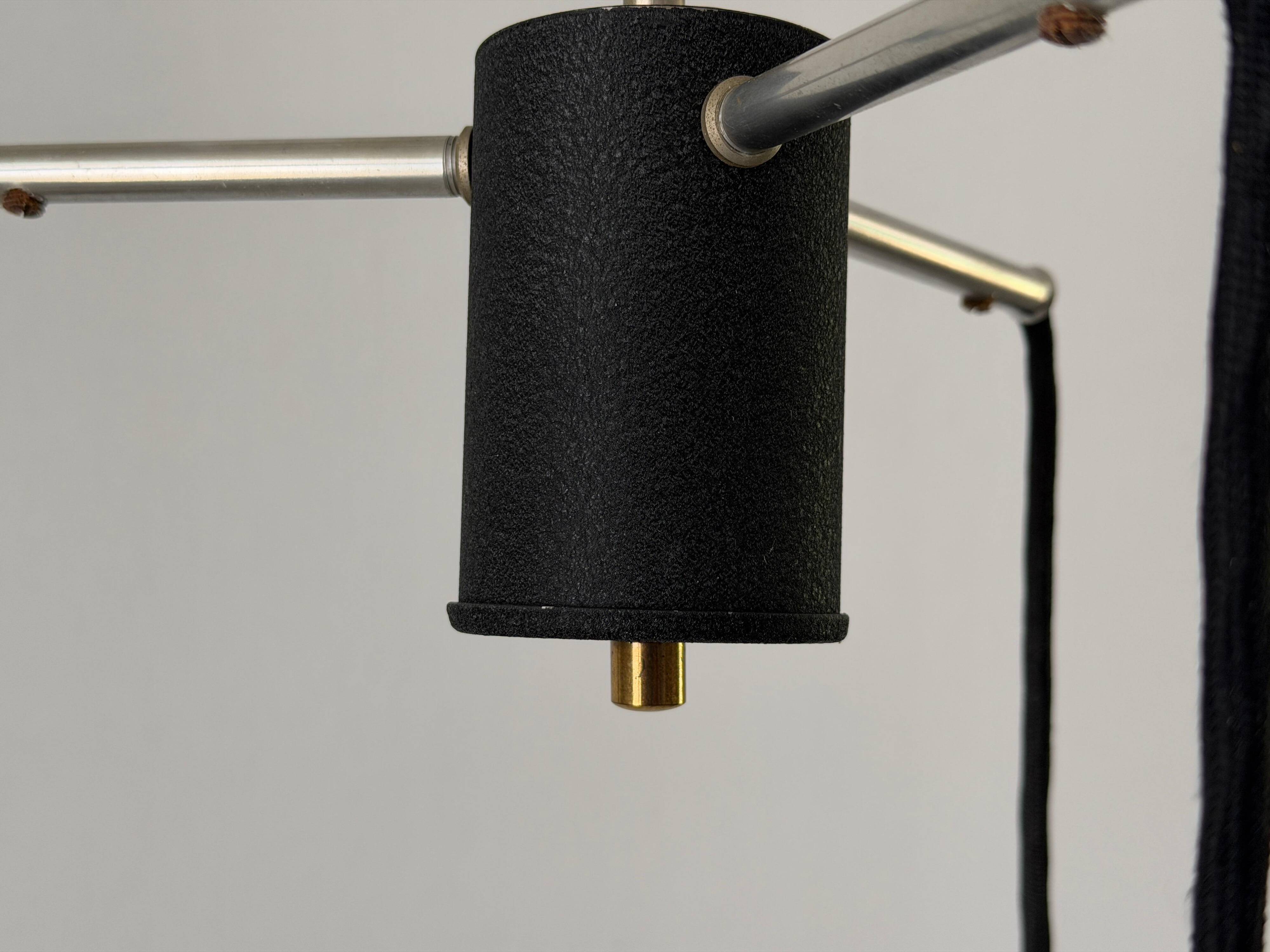 Suspended cascade lamp with 3 glass crystal and metal shades, 1960s, Germany
