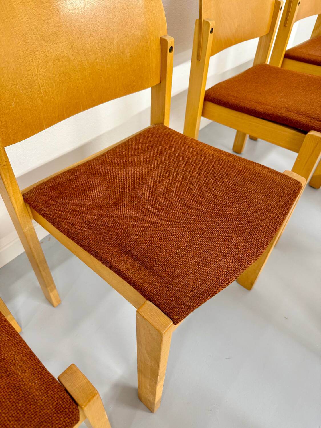 Lot of 8 old Scandinavian design wooden chairs from the 80s vintage