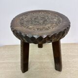 Hand carved solid oak brutalist stool , 1970s