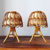 Pair of vintage 70s rattan lamps