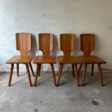 4 S28 elm chairs by Pierre Chapo, 1970