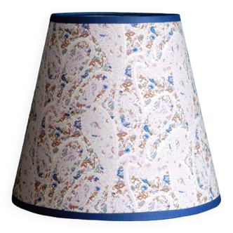 Conical lampshade in purple paisley pattern fabric