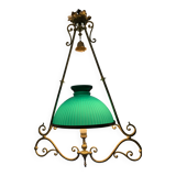 English style pendant light in bronze and fluted green opaline