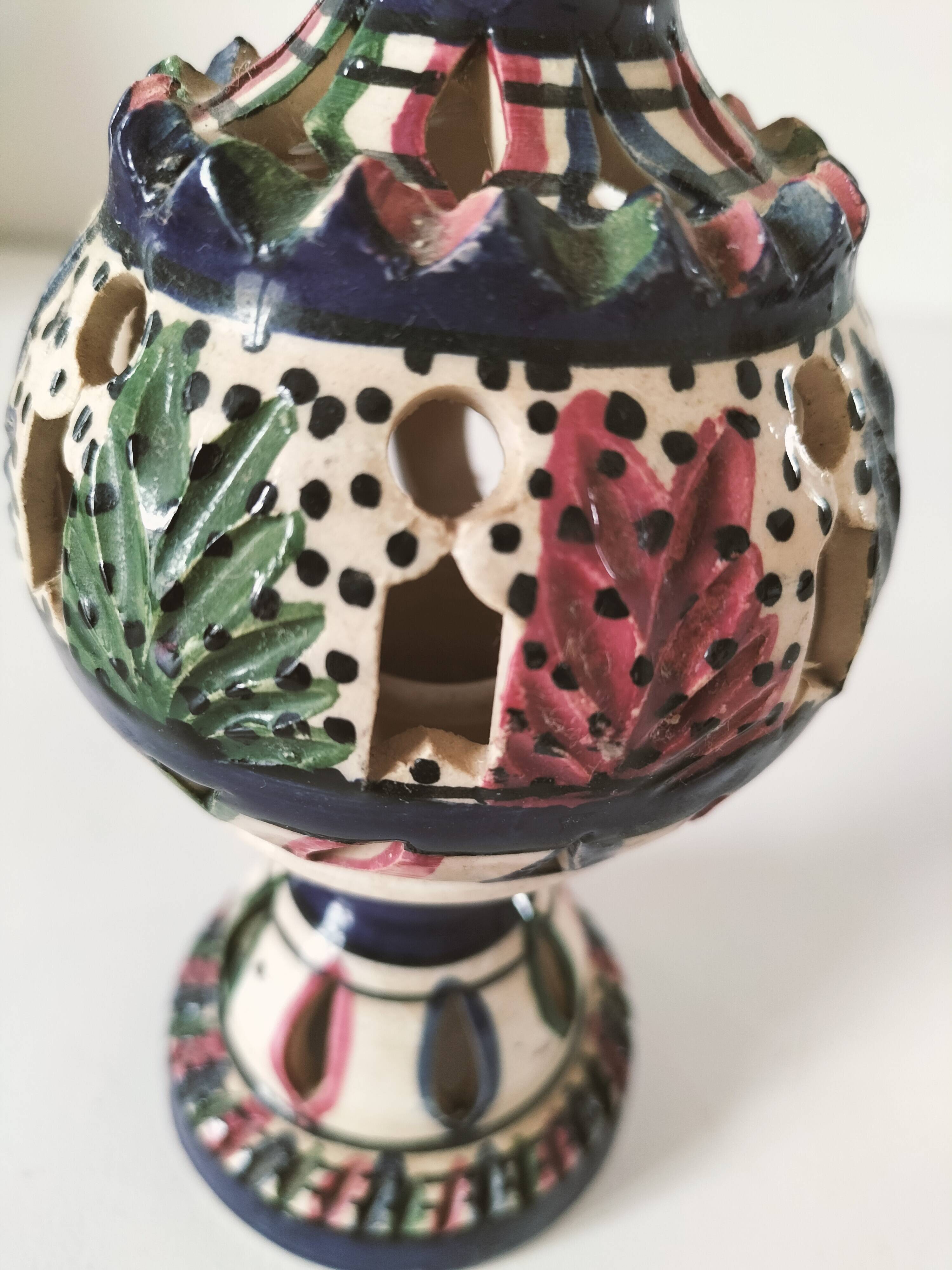 Openwork glazed ceramic candlestick-lantern – Tunisia, 1960s–1980s