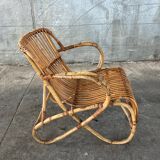Fauteuil en rotin vintage 1950